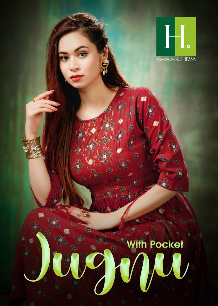 Hirwa Jugnu Latest Designer Ethnic Wear Heavy Foil Print Anarkali Kurti Collection